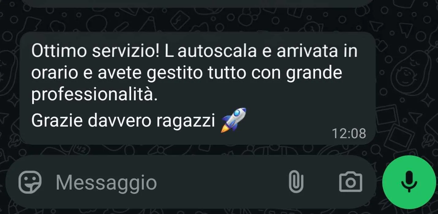 Screenshot chat cliente soddisfatto sgombero cantina